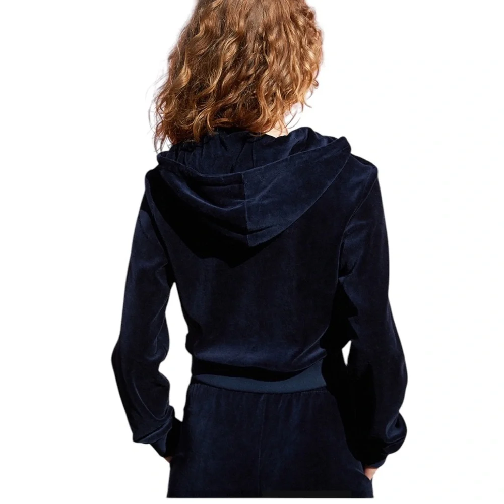 JOHN GALT / BRANDY MELVILLE Velour Full Zip Hoodie in Navy - New With Ta…